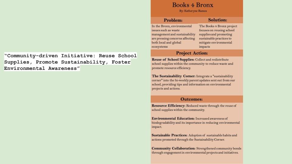 Books 4 Bronx - Strong long-term impact potential Katheryne Ramos - John Jay HS