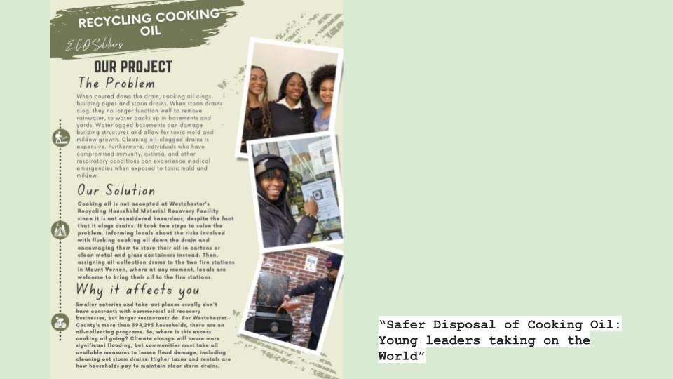 Recycling Cooking Oil - Excellent targeted waste-reduction topic Jahneil Palmer, Kalyn Chisholm, Felicity Jefferson - Environmental Leaders of Color (ELOC)