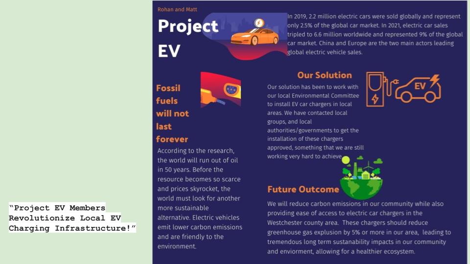 Team EV - Highest potential for meaningful GHG reduction Matt Denker and Rohan Venkatraman - John Jay HS
