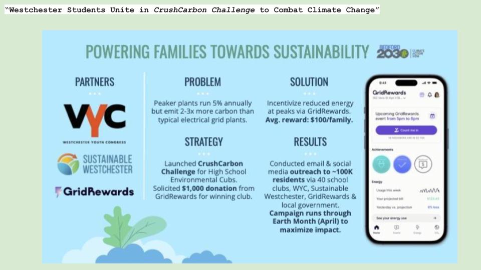 Powering Families Towards Sustainability - FIRST Place Carter Medved - Westchester Youth Congress, Edgemont Jr. Sr. HS